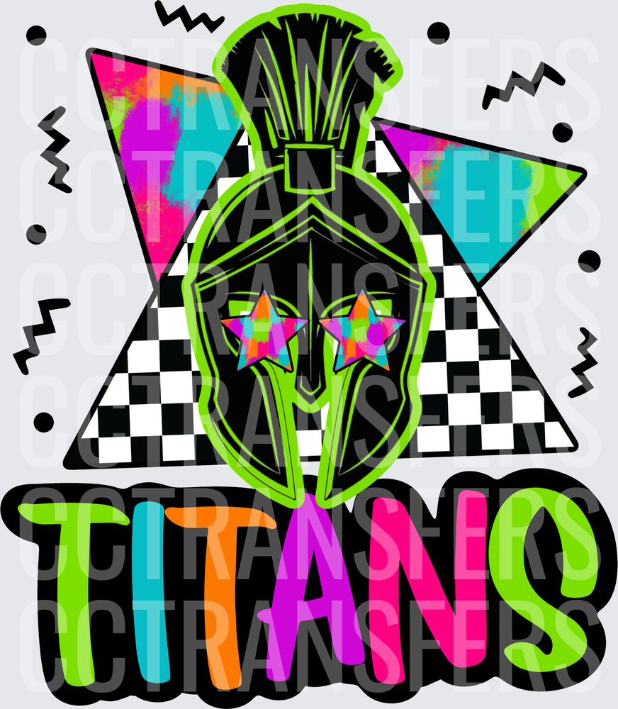 Titans Spartan Helmet Retro Neon Checkered Star Eyes (DTF)