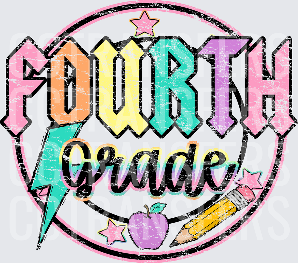 Fourth Grade Pastel Distressed Bolt Apple Pencil (DTF)