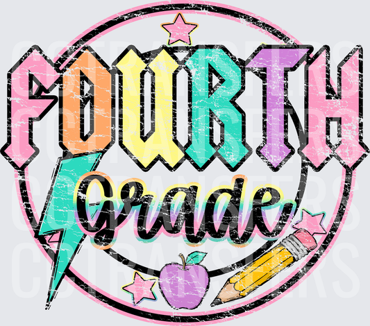 Fourth Grade Pastel Distressed Bolt Apple Pencil (DTF)