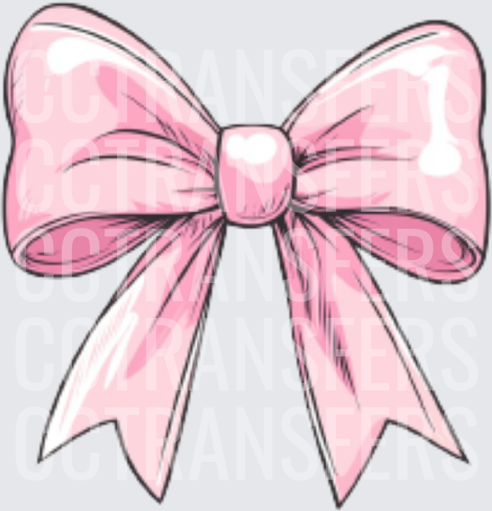 Illustrated Pink Satin Ribbon Bow with Trailing Tails (DTF)