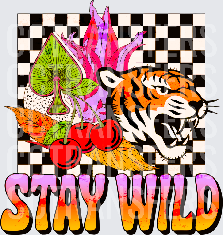 Stay Wild Roaring Tiger Cherries Retro Checker (DTF)