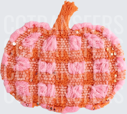 Pink Orange Plaid Sequin Yarn Pumpkin (DTF)