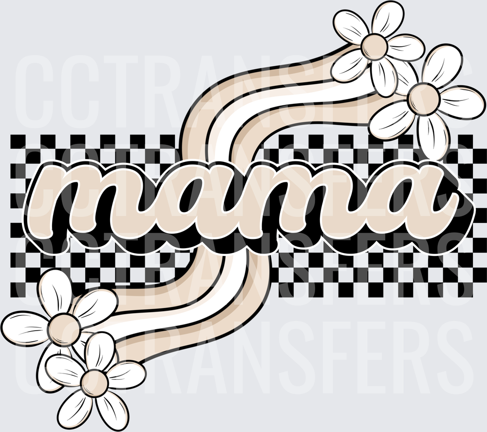 Retro Mama Checkered Daisy Floral Script (DTF)