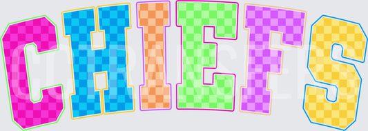 Colorful Checkered Block Letter Chiefs Word Art (DTF)