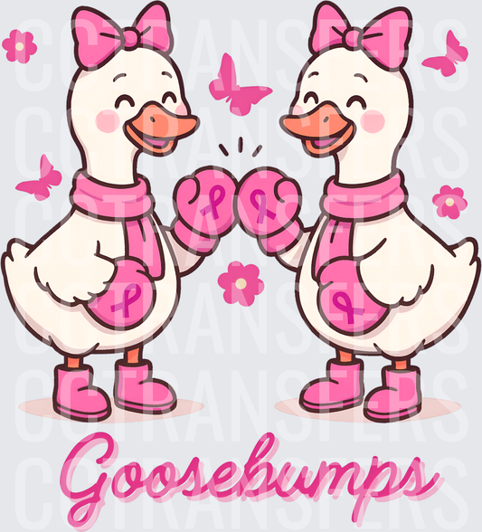 Goosebumps Geese Pink Boxing Gloves Breast Cancer Ribbon (DTF)