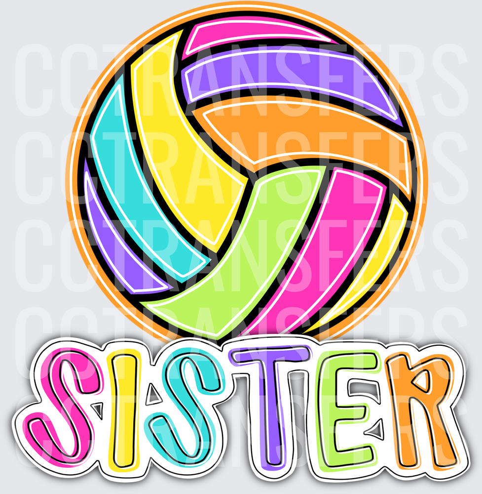 Colorful Volleyball Sister Rainbow Bold Lettering (DTF)