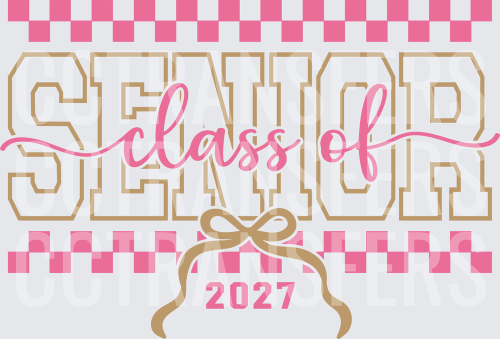 Senior Class of 2027 Pink Checkered Gold Bow (DTF)