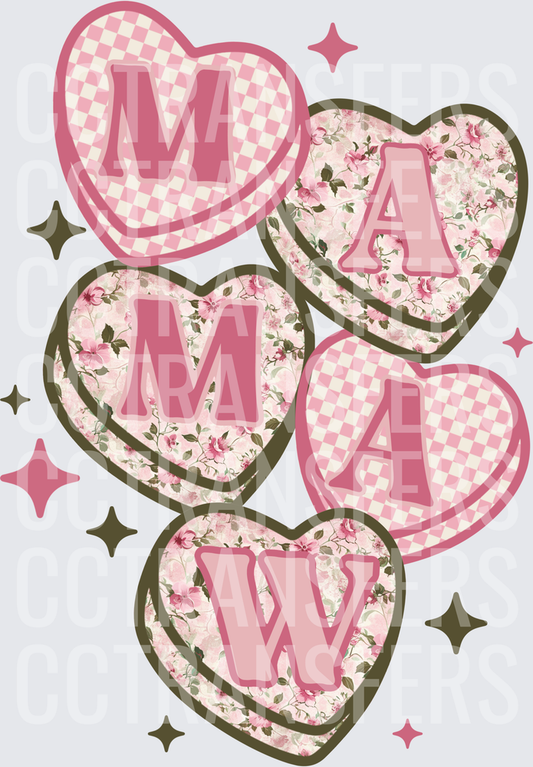 Mamaw Floral Checkered Candy Hearts Sparkle (DTF)