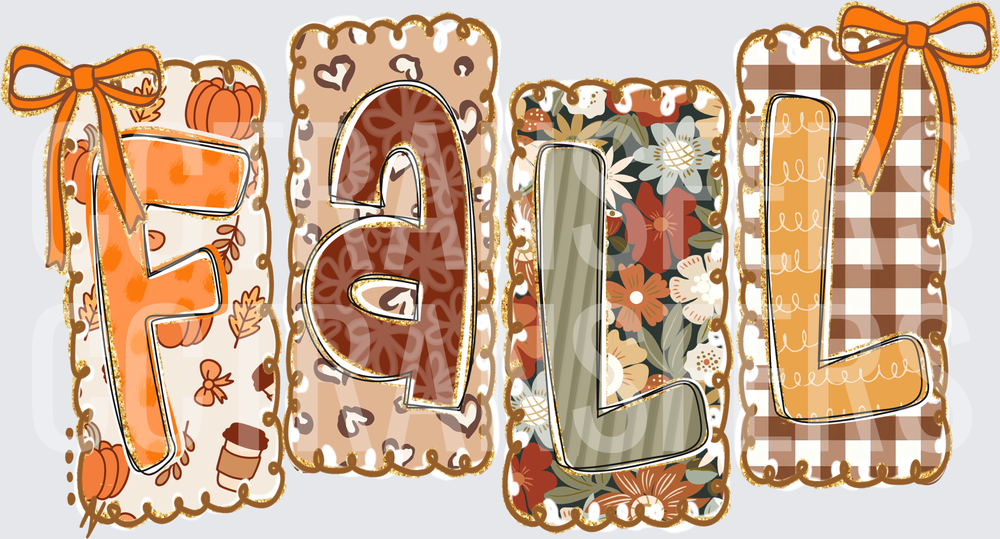 Patchwork Fall Letters with Bows Autumn Floral Plaid (DTF)