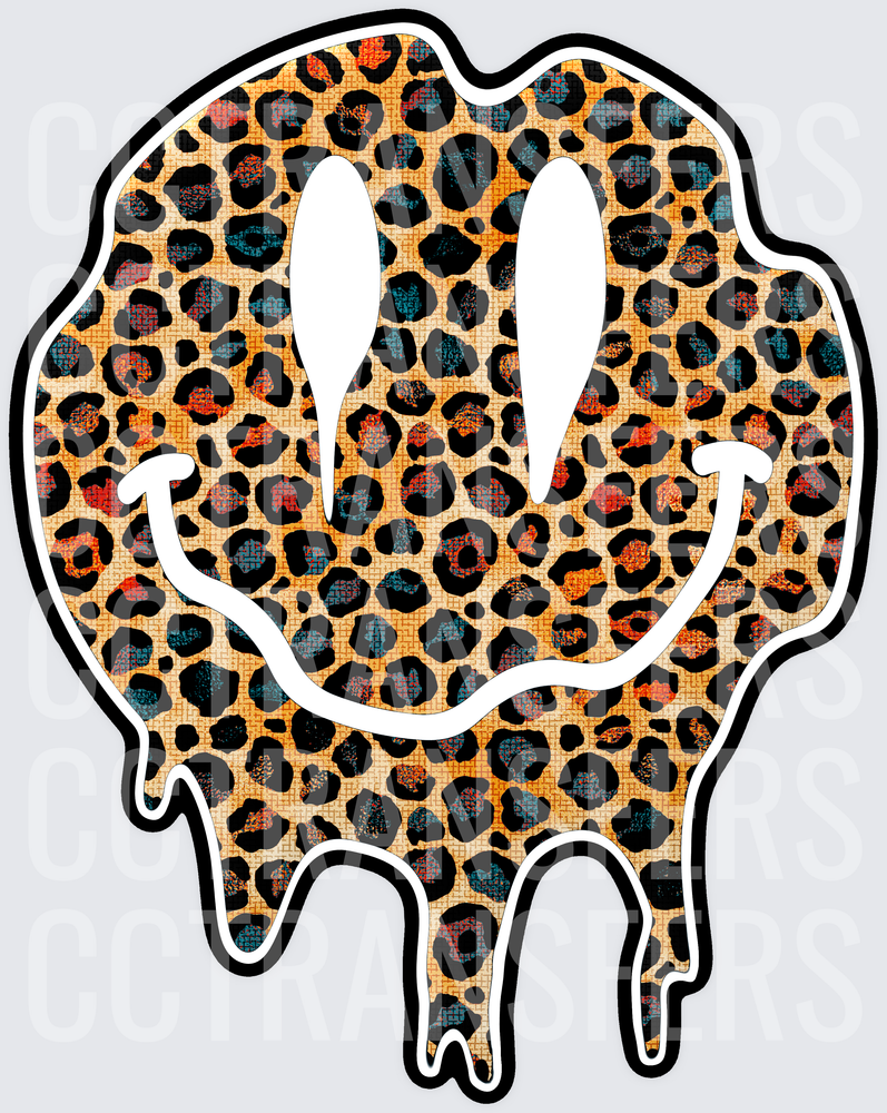 Leopard Print Melting Drip Smiley Face (DTF)