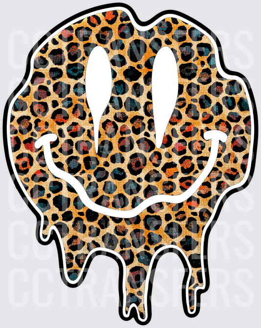Leopard Print Melting Drip Smiley Face (DTF)