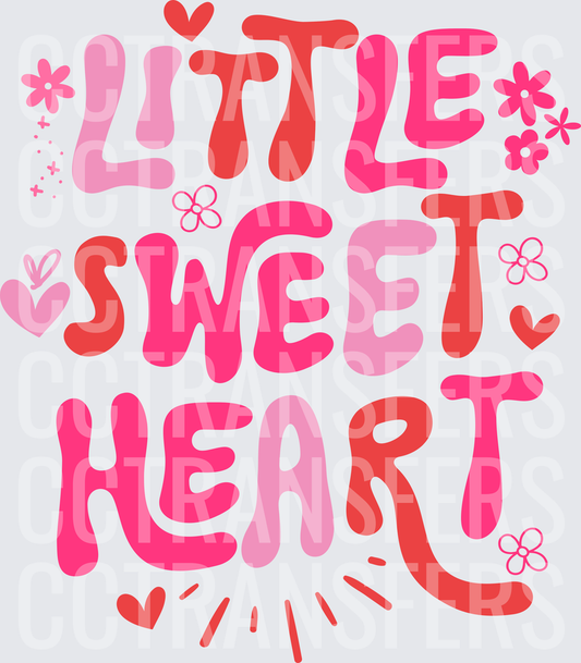 Little Sweet Heart Groovy Bold Typography Floral Hearts (DTF)