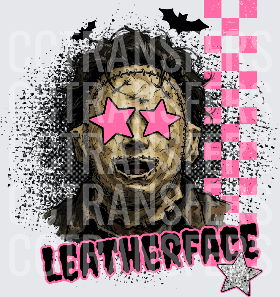 Leatherface Pink Star Eyes Checkered Bats Horror (DTF)