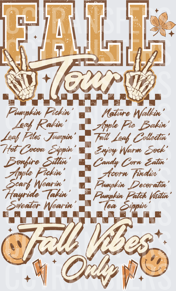 Fall Tour Skeleton Hands Fall Vibes Only Retro (DTF)