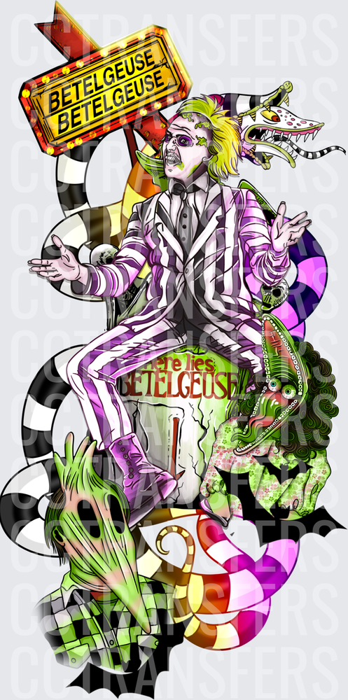 Beetlejuice Collage with Snake and Tombstone Scene (DTF)