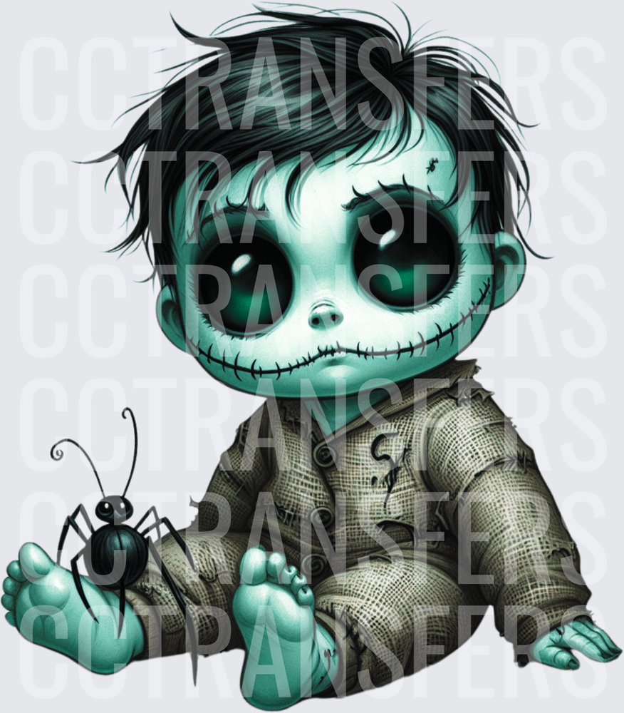 Creepy Cute Baby Zombie With Spider Stitched Face (DTF)