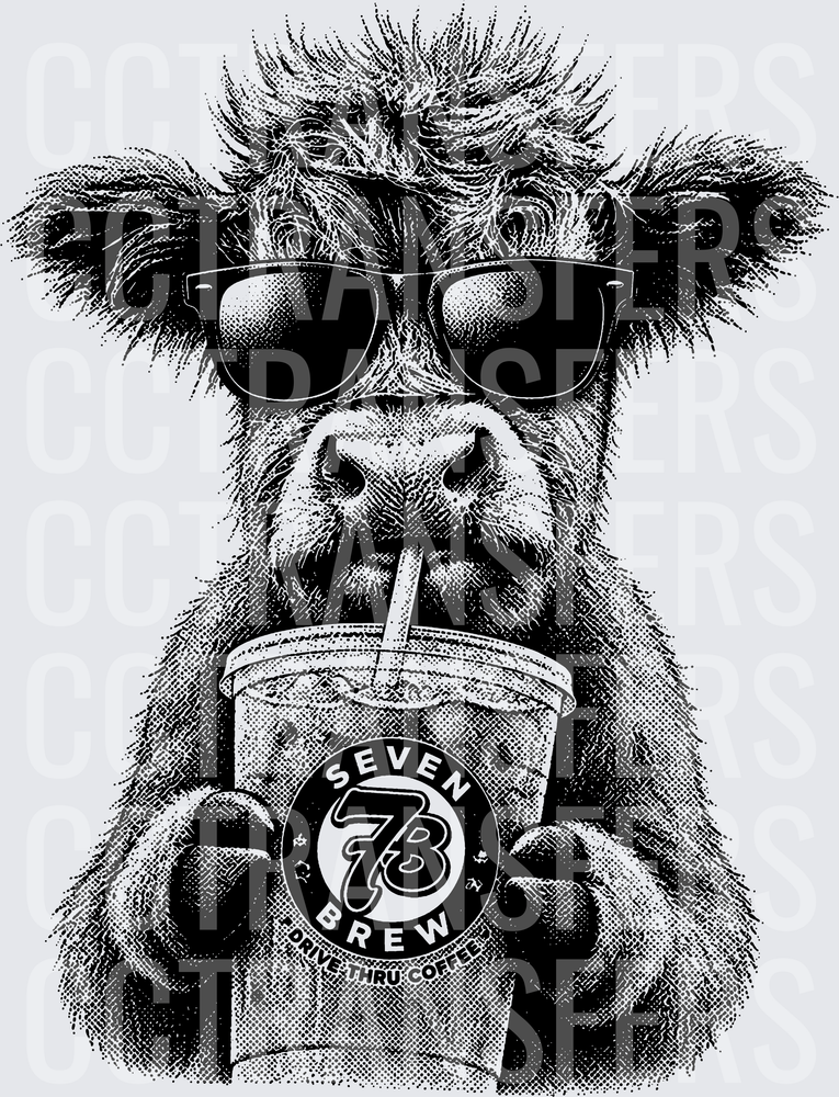 Fluffy Highland Cow Sunglasses Iced Coffee Cup (DTF)