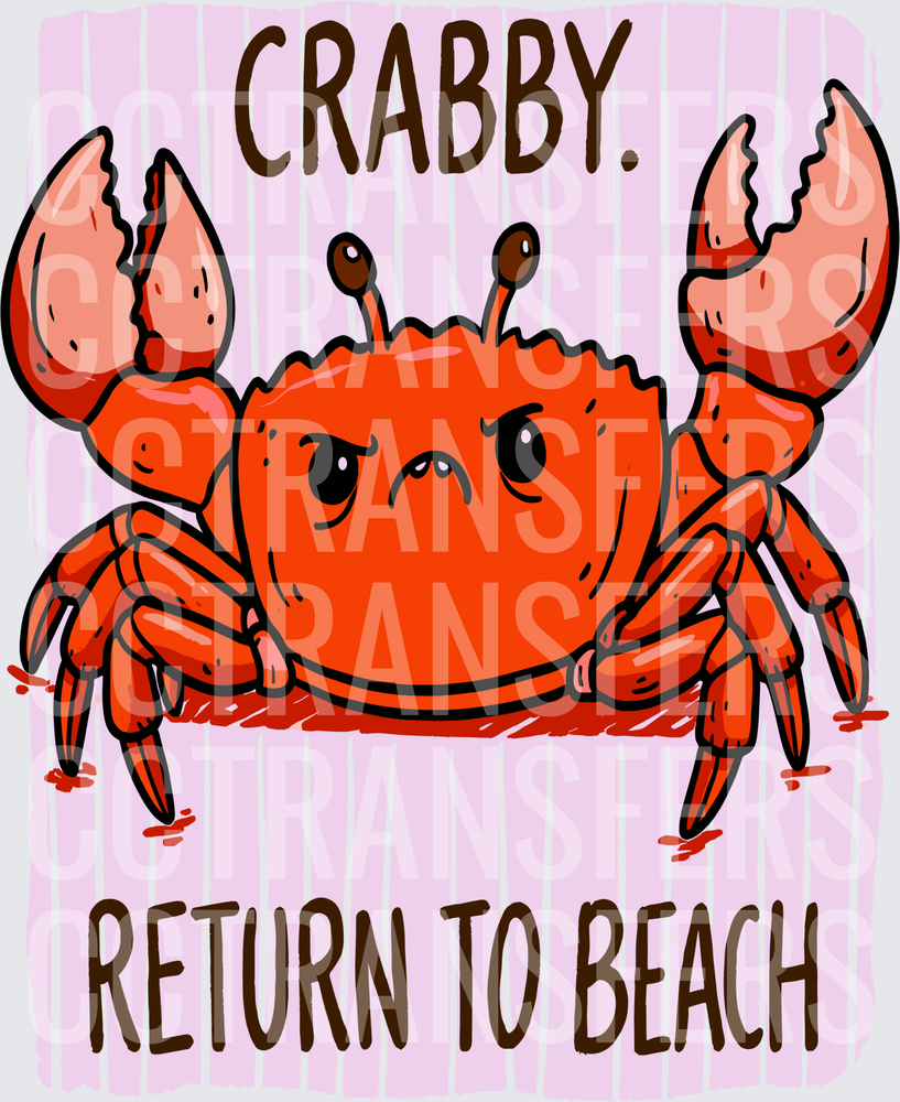 Crabby Return To Beach Grumpy Cartoon Crab (DTF)