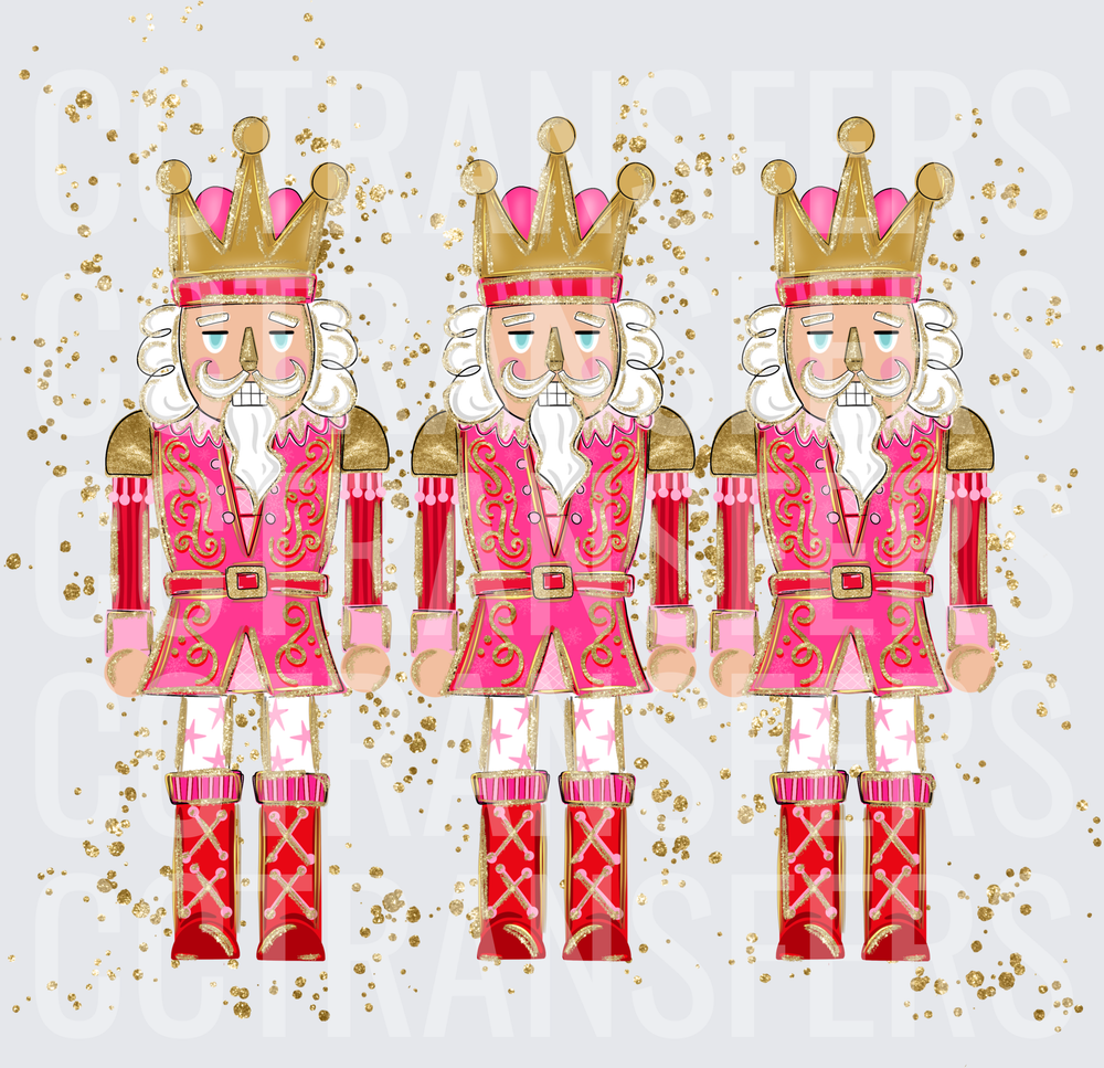 Triple Pink Gold Glitter Christmas Nutcracker Trio (DTF)