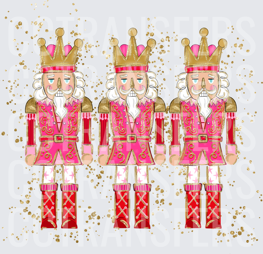 Triple Pink Gold Glitter Christmas Nutcracker Trio (DTF)