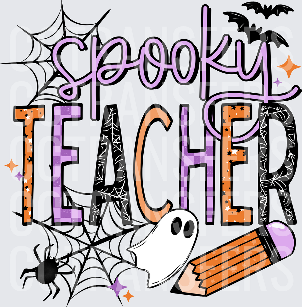 Spooky Teacher Halloween Ghost Spider Web Pencil (DTF)