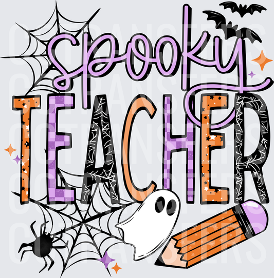 Spooky Teacher Halloween Ghost Spider Web Pencil (DTF)