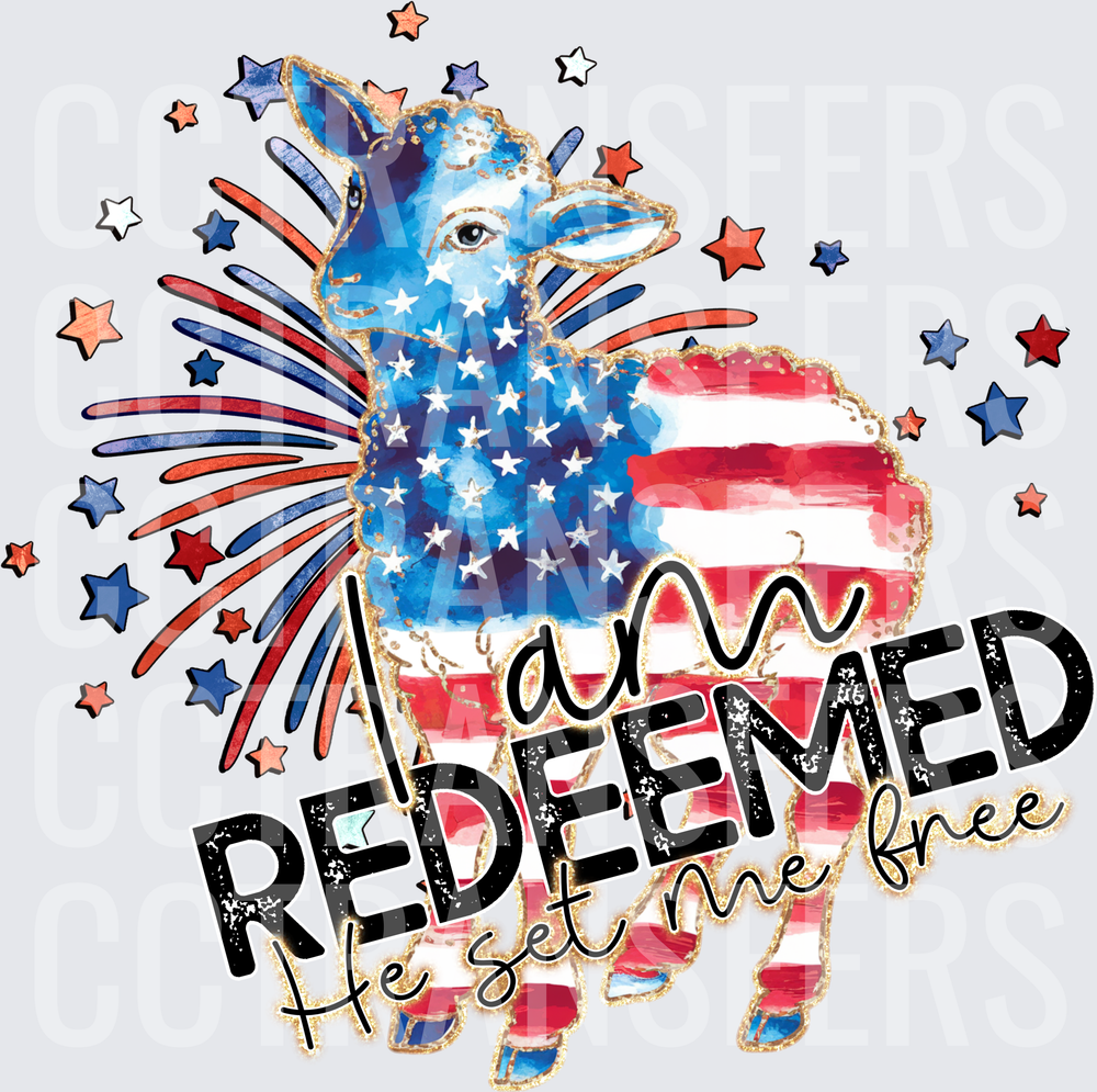 I Am Redeemed He Set Me Free Patriotic Lamb Fireworks (DTF)