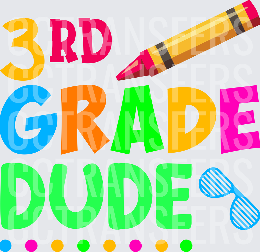 3rd Grade Dude Colorful Crayon Sunglasses School (DTF)