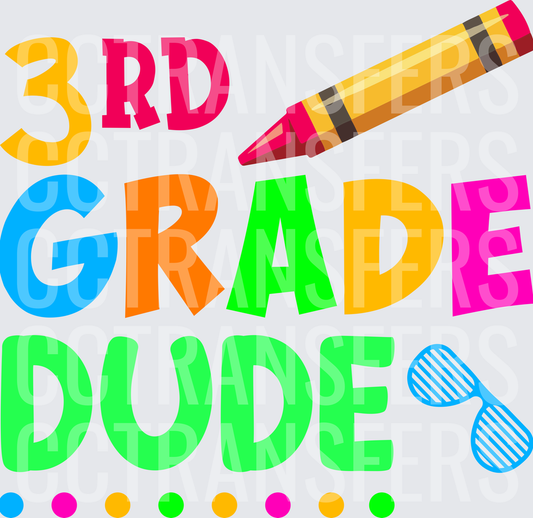 3rd Grade Dude Colorful Crayon Sunglasses School (DTF)