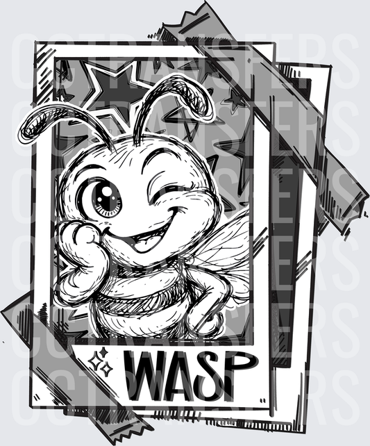 Cute Cartoon Wasp Winking Polaroid Frame Stars DTF