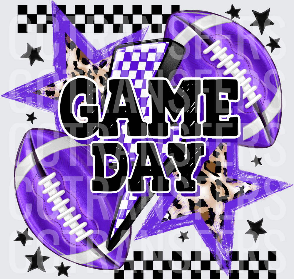 Game Day Purple Football Stars Leopard Checkered (DTF)