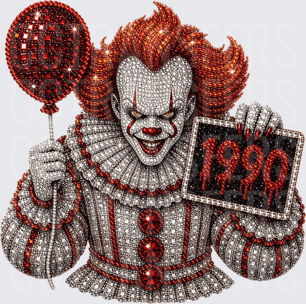 Rhinestone Evil Clown 1990 Red Balloon Bling (DTF)