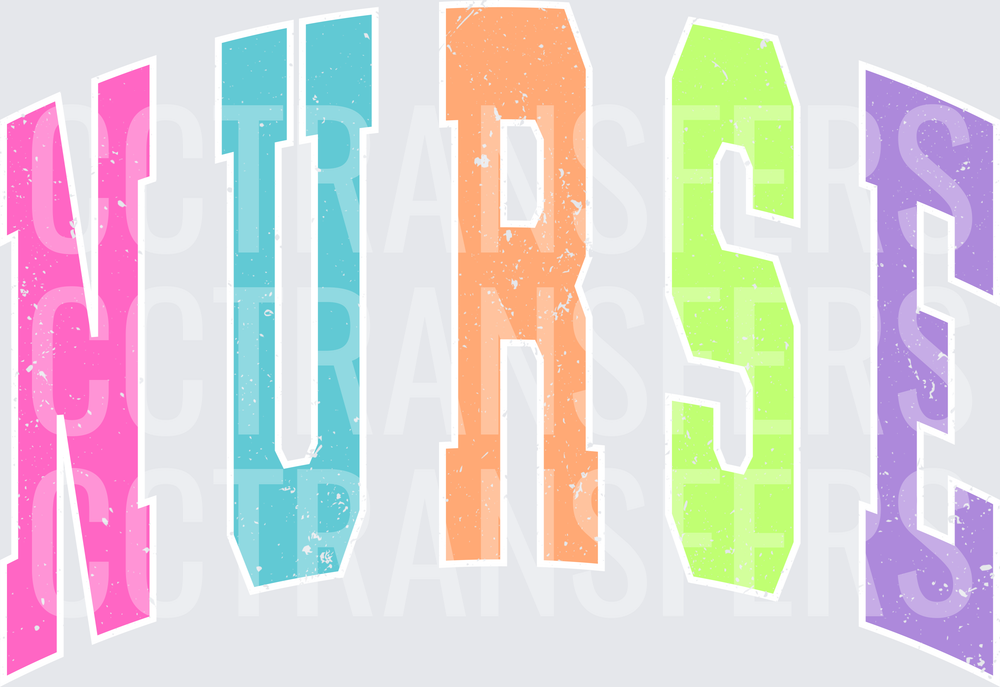 Colorful Distressed Arched NURSE Bold Varsity Letters (DTF)