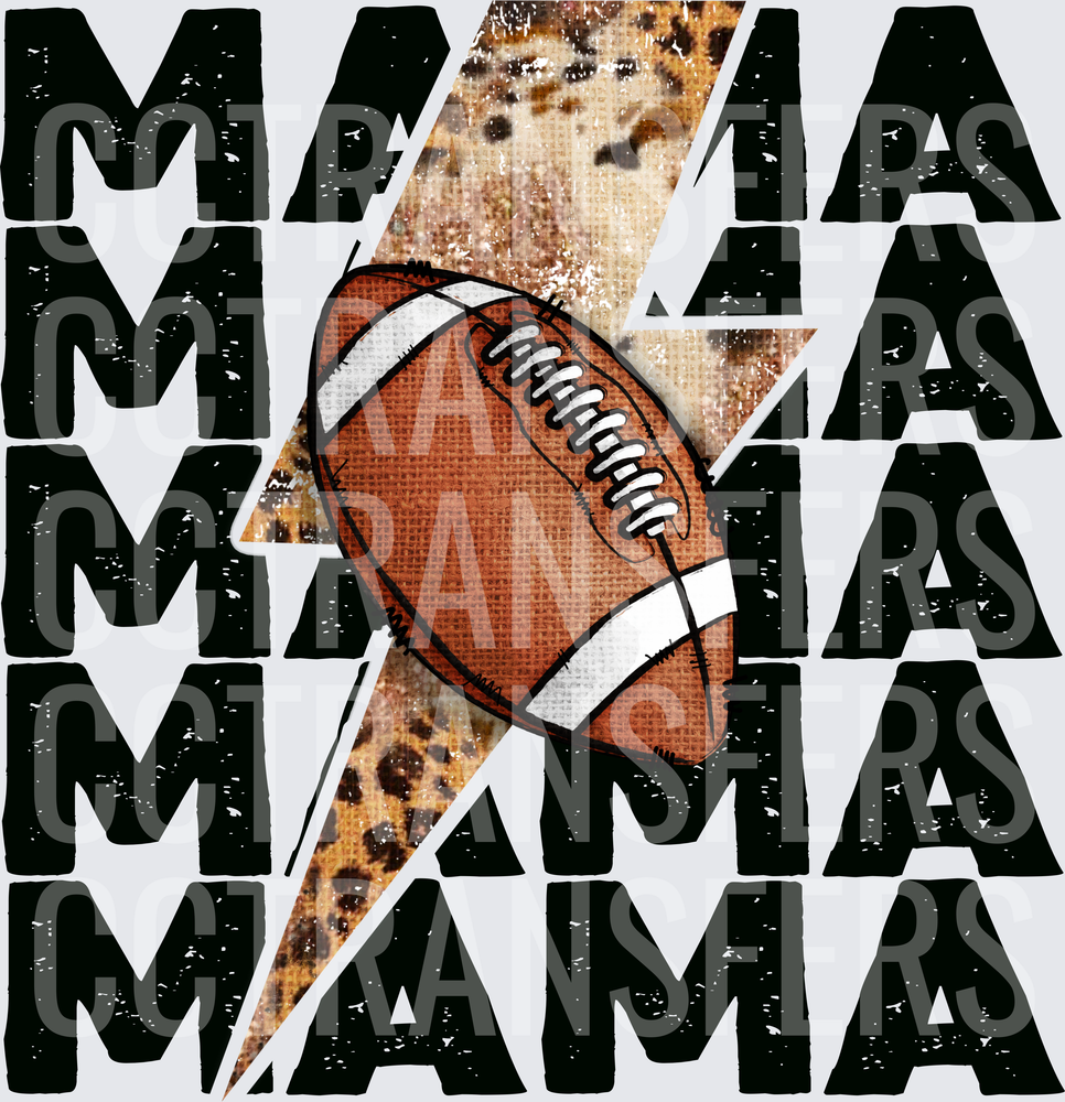 Football Mama Stacked Leopard Lightning Bolt (DTF)