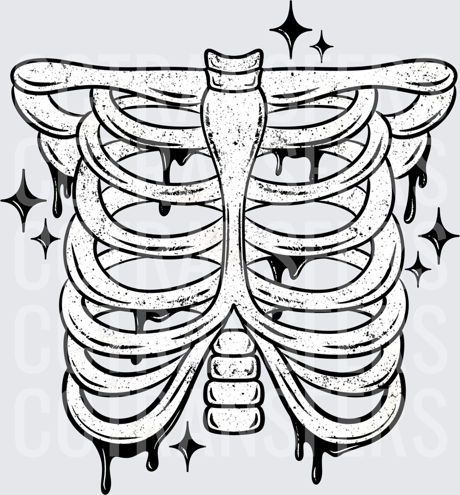 Dripping Rib Cage with Sparkle Stars Grunge Skeleton (DTF)