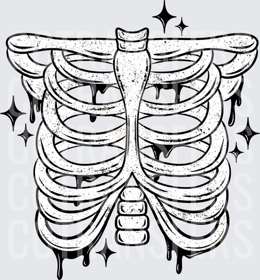 Dripping Rib Cage with Sparkle Stars Grunge Skeleton (DTF)