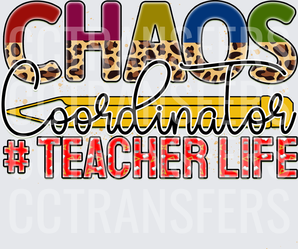 Chaos Coordinator #Teacher Life Leopard Print Pencil (DTF)