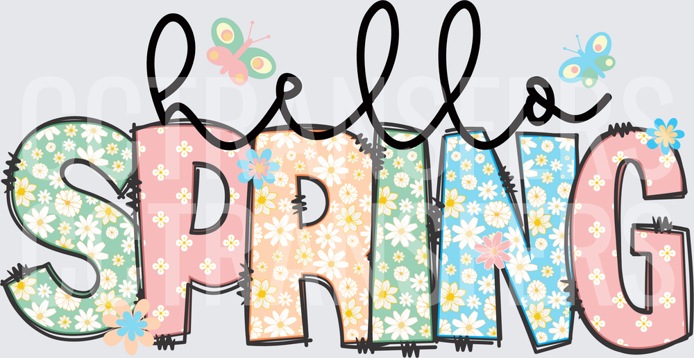 Hello Spring Floral Daisy Letters with Butterflies (DTF)