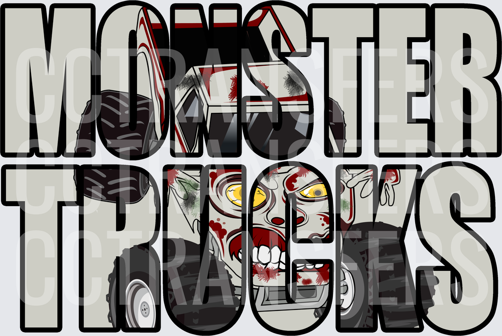 Monster Trucks Zombie Face Bold Letter Fill (DTF)