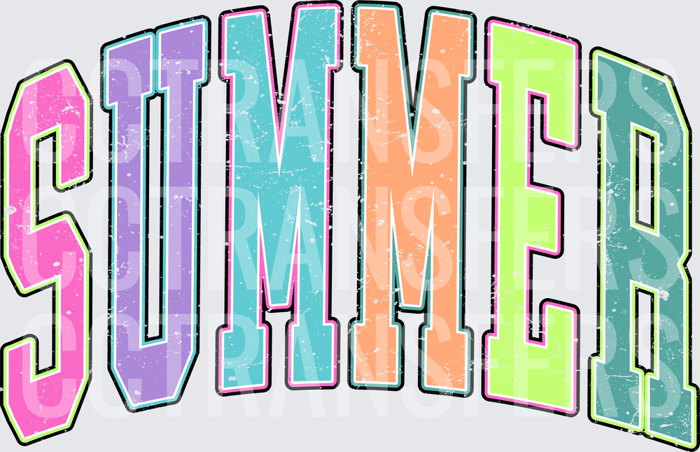 Arched SUMMER Varsity Grunge Pastel Letters (DTF)