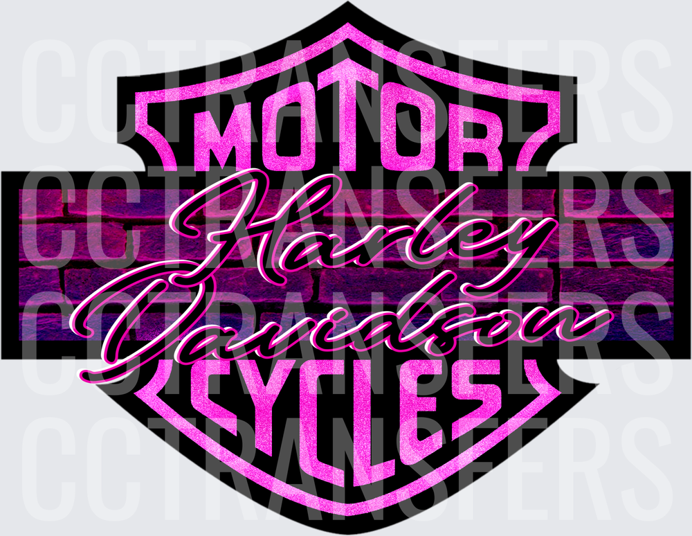 Pink Glitter Motor Cycles Bar Shield Brick Background (DTF)