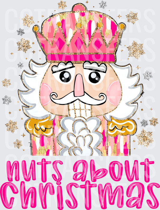 Nuts About Christmas Pink Gold Glitter Nutcracker (DTF)