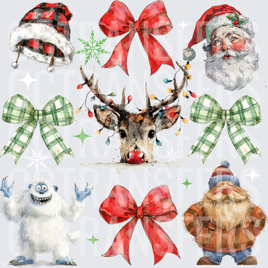 Christmas Character Bundle Bows Reindeer Gnome Yeti Santa (DTF)