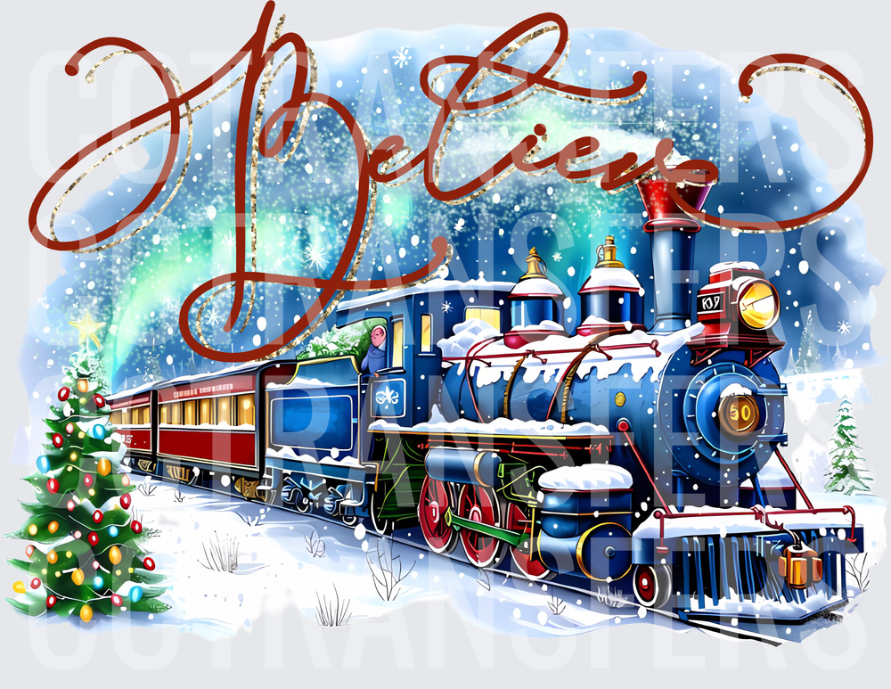 Believe Christmas Steam Train Snowy Winter Night (DTF)