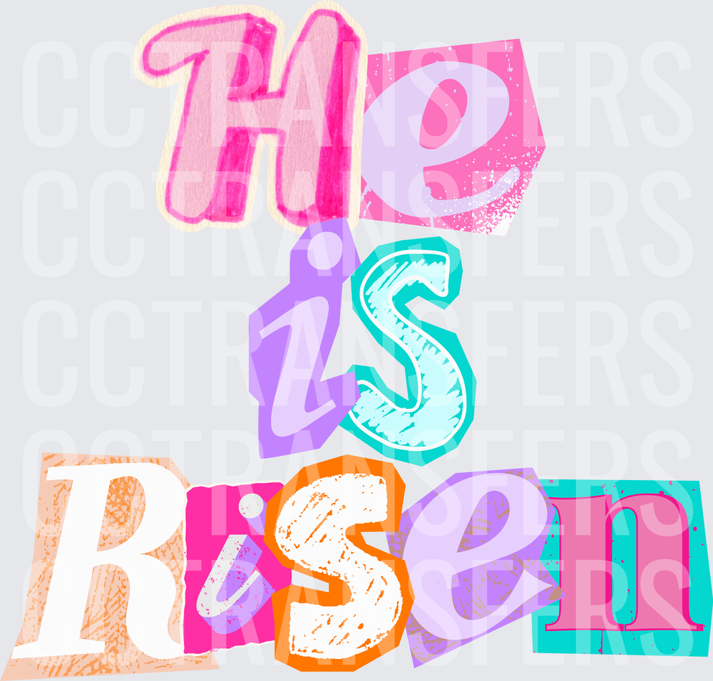 He Is Risen Colorful Stacked Easter Typography (DTF)