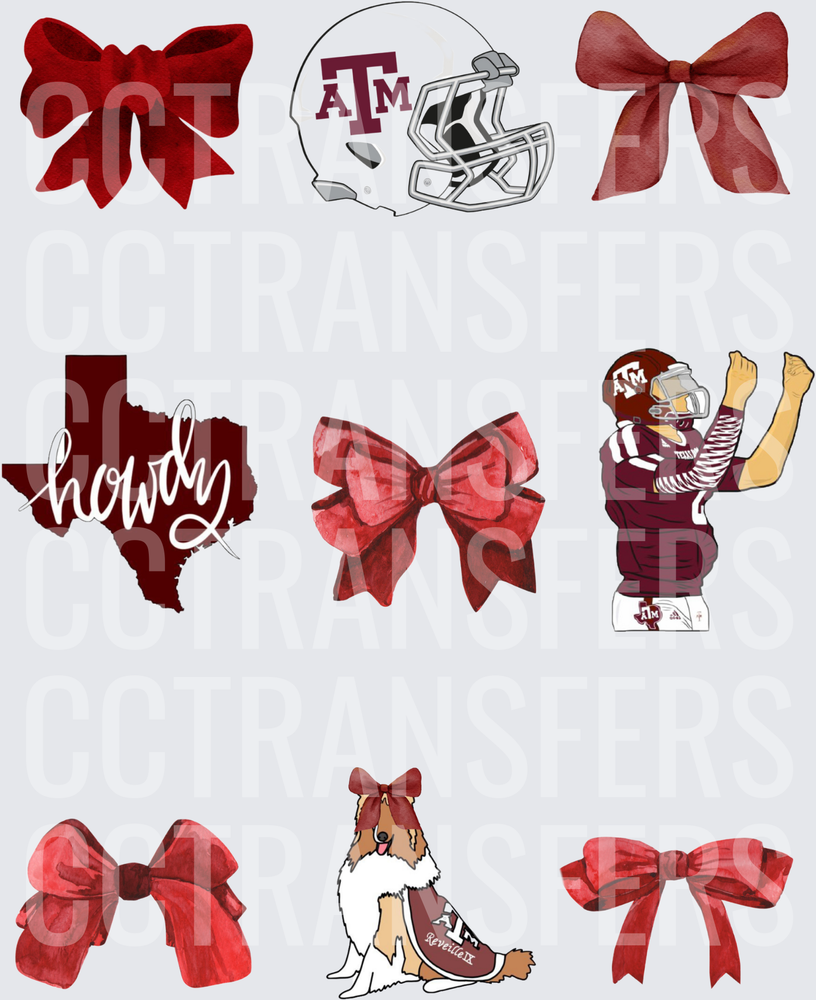 Maroon Football Bows Howdy Texas Collie Bundle (DTF)