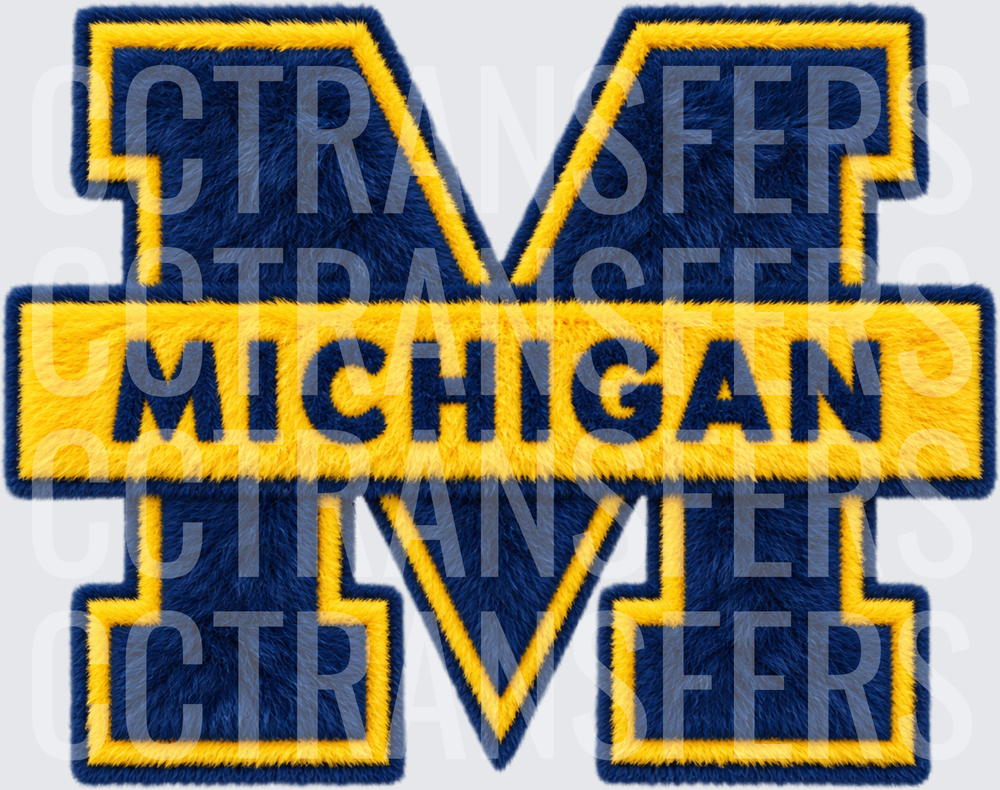 Fuzzy Chenille Block M Letter Michigan Patch Logo (DTF)