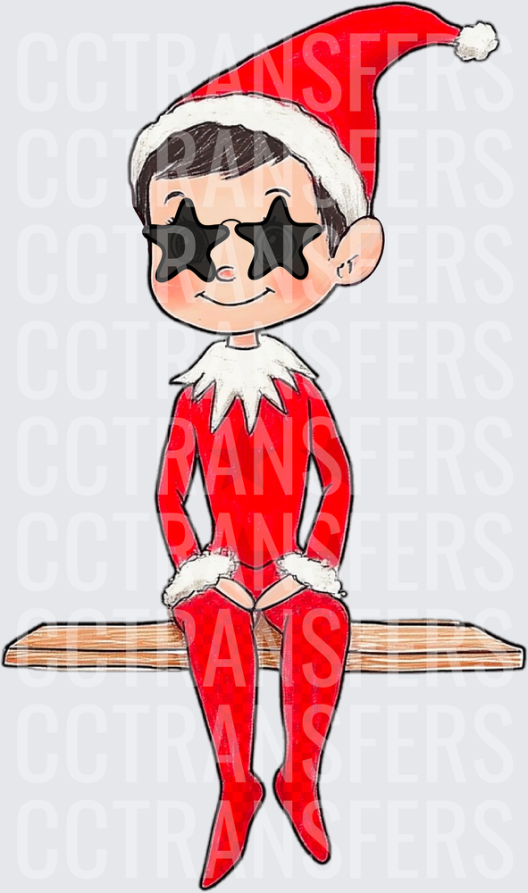 Cute Christmas Shelf Elf with Star Sunglasses (DTF)