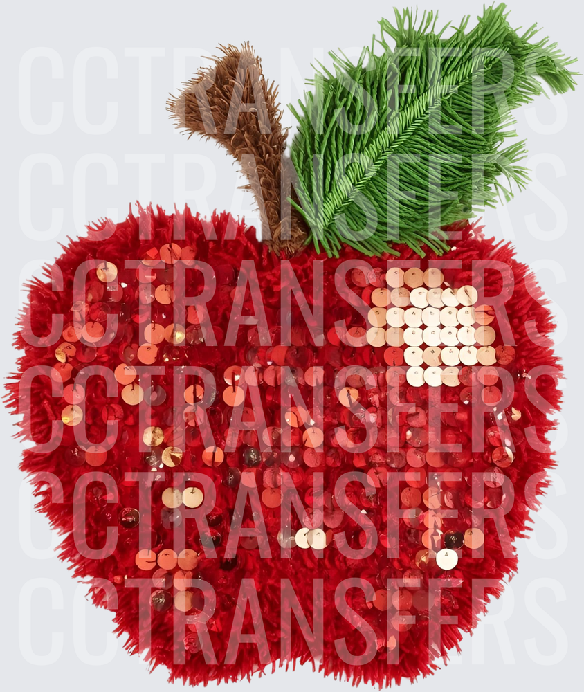 Sequin Shimmer Red Apple with Fluffy Texture (DTF)