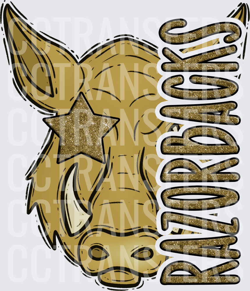 Razorbacks Glitter Gold Wild Boar Star Eye Mascot (DTF)
